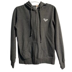 Roxy Full Zip Women's Hoodie Small Gray Floral‎ Graphic Activewear Sweatshirt